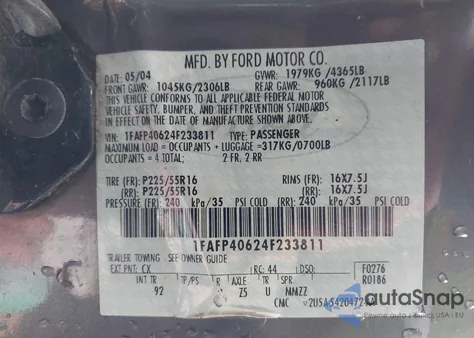 2004 Ford Mustang from USA, damaged, VIN 1FAFP40624F233811